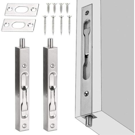 2 Pcs Porte De Sécurité Dissimulée En Acier Inoxydable 15 1.6 2cm Serrure À Pêne Coulissant Antirouille Loquet Caché De Porte Anticorrosion Avec Vis Pour Porte Maison Bureau - Argenté