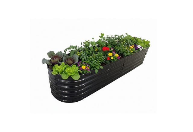 Relaxdays Hochbeet, Metall, Xxl, Blumen, Pflanzen & Gemüse, Hxbxt: 45x240x60 Cm, Halbrundes Pflanzenbeet, Anthrazit