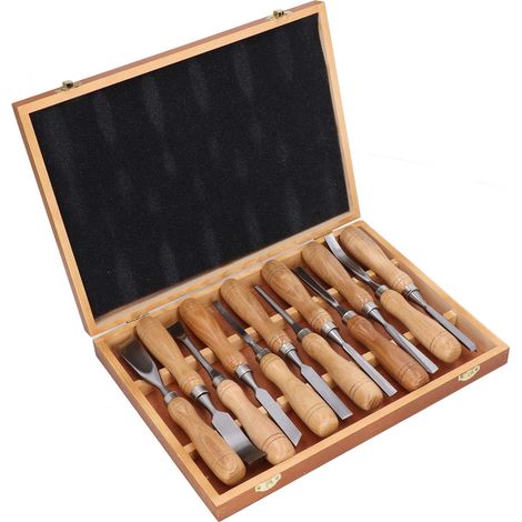 12pcs Wood Carving Tools Crv Blade Wooden Handle Engraving Chisel Set For Diy Handicrafts
