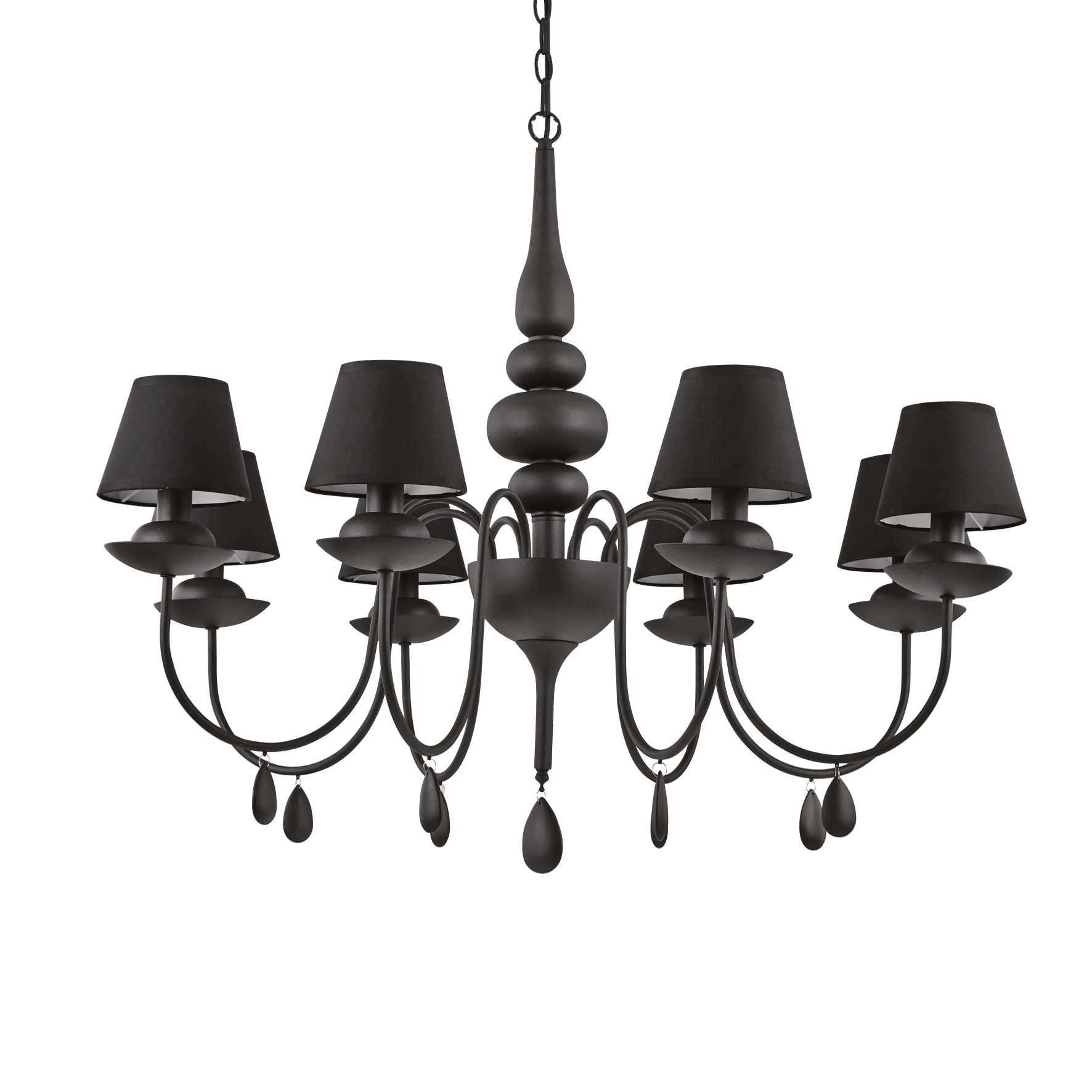 Ideal Lux - Blanche - 8 Leichter Mehrarmiger Kronleuchter, Schwarz Lackiert, E14