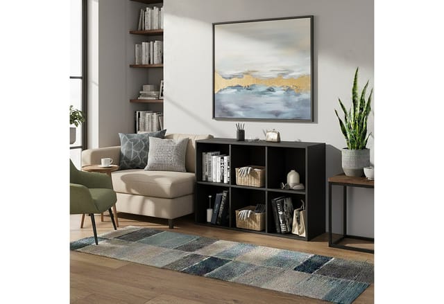 Relaxdays Bücherregal, Hxbxt: 91 X 61 X 30 Cm, 6 Fächer, Buchregal Würfel, Offenes Standregal Für Wohnzimmer, Schwarz