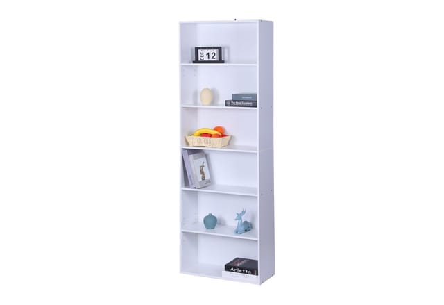 Relaxdays Bücherregal, Hxbxt: 178,5 X 60 X 24 Cm, 6 Fächer, Verstellbare Böden, Buchregal, Standregal Wohnzimmer, Weiß