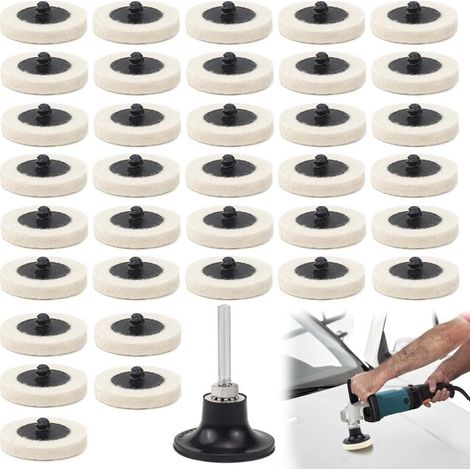 35 Pièces 2 Pouces 50mm Wool Felt Polishing Wheel Disc Avec 1 Disque Et 1 Poignée Hexagonale De 6 Mm De Tigepour Outil Rotatif Pour Les Projets De Nettoyage Et De Polissage
