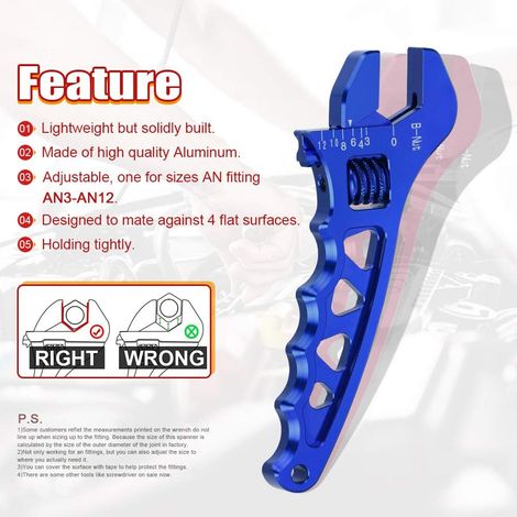Adjustable Wrench Lightweight Aluminum An3-an12 Hose Fitting Tool Spanner (blue)