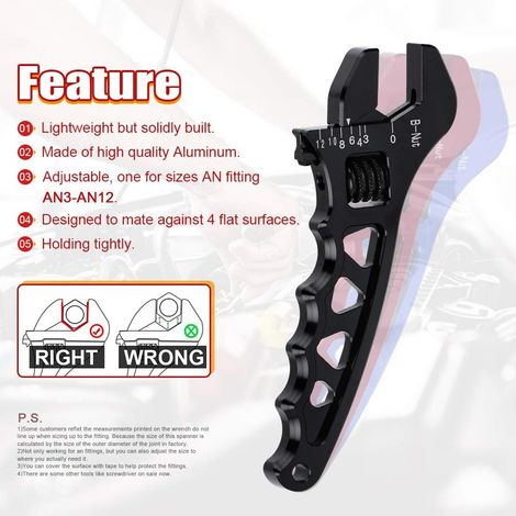 Adjustable Wrench Lightweight Aluminum An3-an12 Hose Fitting Tool Spanner(black)