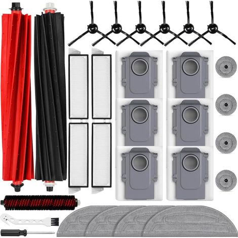 27pcs Accessories Kit For Roborock S8 Maxv Ultra Robot Vacuum, 2 Main Brushes, 6 Dust Bags, 4 Mop Cloths, 4 Edge Mop Cloths, 4 Filters, 6 Side Brushes, 1 Self-main Brush, 1cleaning Brush, 1screwdriver