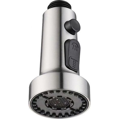 Faucet Sprayer Head Removable 3-function Adjustable Pull-out Metal Nozzle Replacement Silver Color