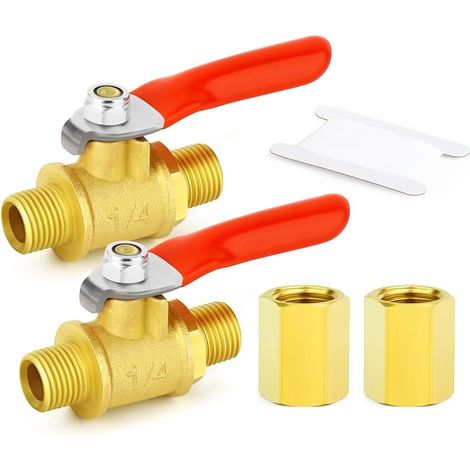 4 Pièces Brass Ball Valve Adapter Kit, 2 Pièces Raccord En Laiton Femelle Bsp 1/4 Et 2 Pièces Robinet À Bille Mâle Bsp 1/4