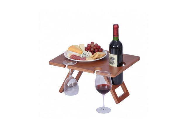 Relaxdays Picknick Weintisch, Klappbar, Bambus, Hxbxt: 20 X 40 X 30 Cm, Für 4 Weingläser & 1 Flasche, Weintablett, Braun