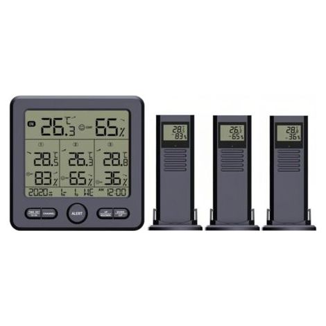 Barkbusters Thermomètre Numérique Hygromètre Avec 3 Capteurs Sans Fil Lcd Rétro-éclairage Température Humidité Station Météo Heure Date Semaine Alarme Over-limit Pour Intérieur Extérieur