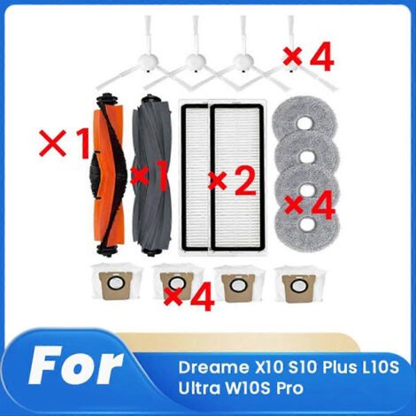 Kit D'Accessoires Pour Aspirateur Dreame X10 S10 Plus L10s Ultra W10s Pro (16 Pièces) : Brosse Principale Et Latérale.