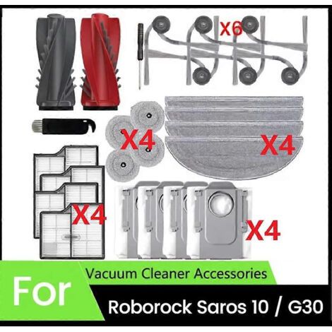 Kit De Remplacement De 26 Pièces Pour Aspirateur Robot Roborock Saros 10 / G30 : Brosse Principale, Filtres Hepa, Lingettes De Nettoyage Et Sacs À Poussière.