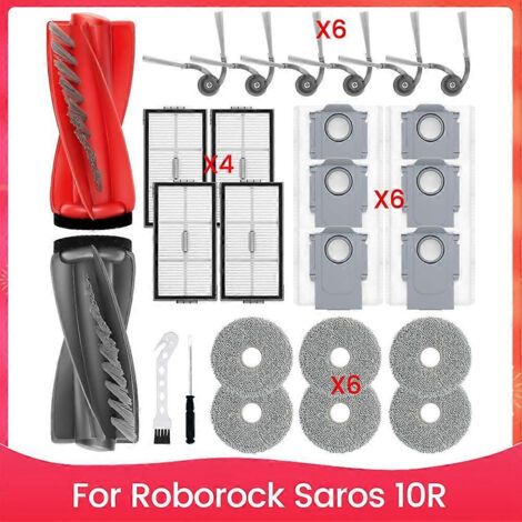 Pièces De Rechange Pour Aspirateur Robot Roborock Saros 10r : Brosse Principale Latérale, Filtre Hepa, Lingettes De Nettoyage Et Sacs À Poussière.