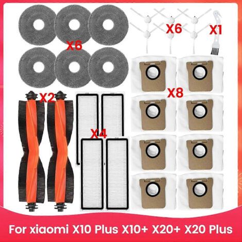 Brosses Latérales Principales, Filtres Hepa Et Chiffon De Nettoyage Pour Aspirateurs Robots Xiaomi X10 Plus, X10+, X20+ Et X20 Plus : Brosses Latérales, Filtres Hepa Et Chiffon De Nettoyag