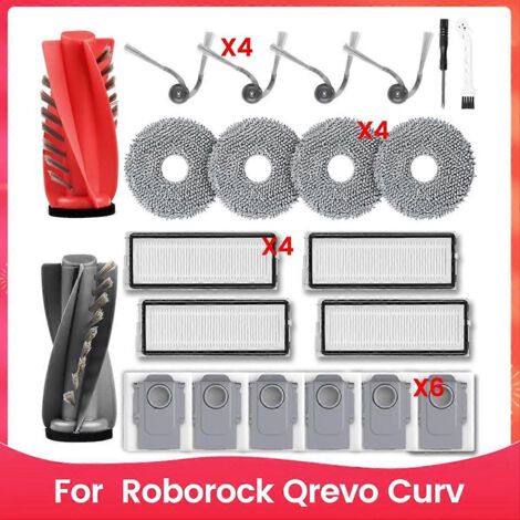 Pièces De Rechange Pour Aspirateur Robot Roborock Qrevo Curv : Brosse Principale, Filtre Hepa Et Chiffon De Nettoyage