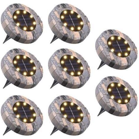 Lot De 8 Lampes Solaires Pour Extérieur 8 Led 100 Lm Ip65 Étanche Lampe Solaire De Jardin Pour Allée, Allée, Cour, Etc. Blanc Chaud