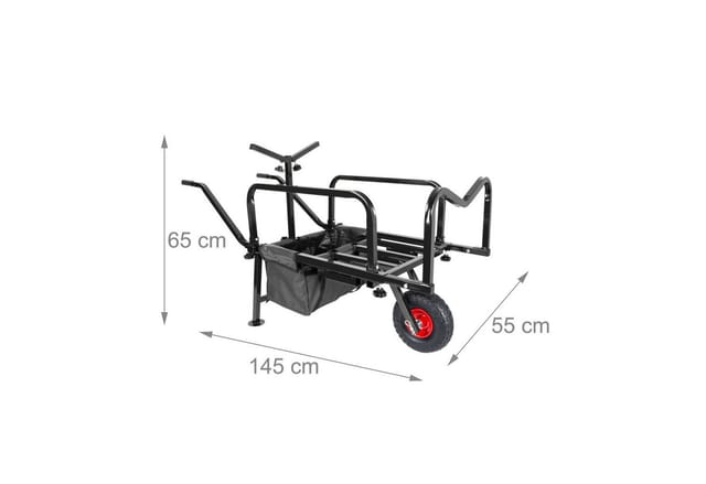 Relaxdays Angelwagen Transportwagen, Lastenkarre Mit Tasche, Hbt: 65x145x55 Cm, Verstellbar & Klappbar, Stahl, Schwarz