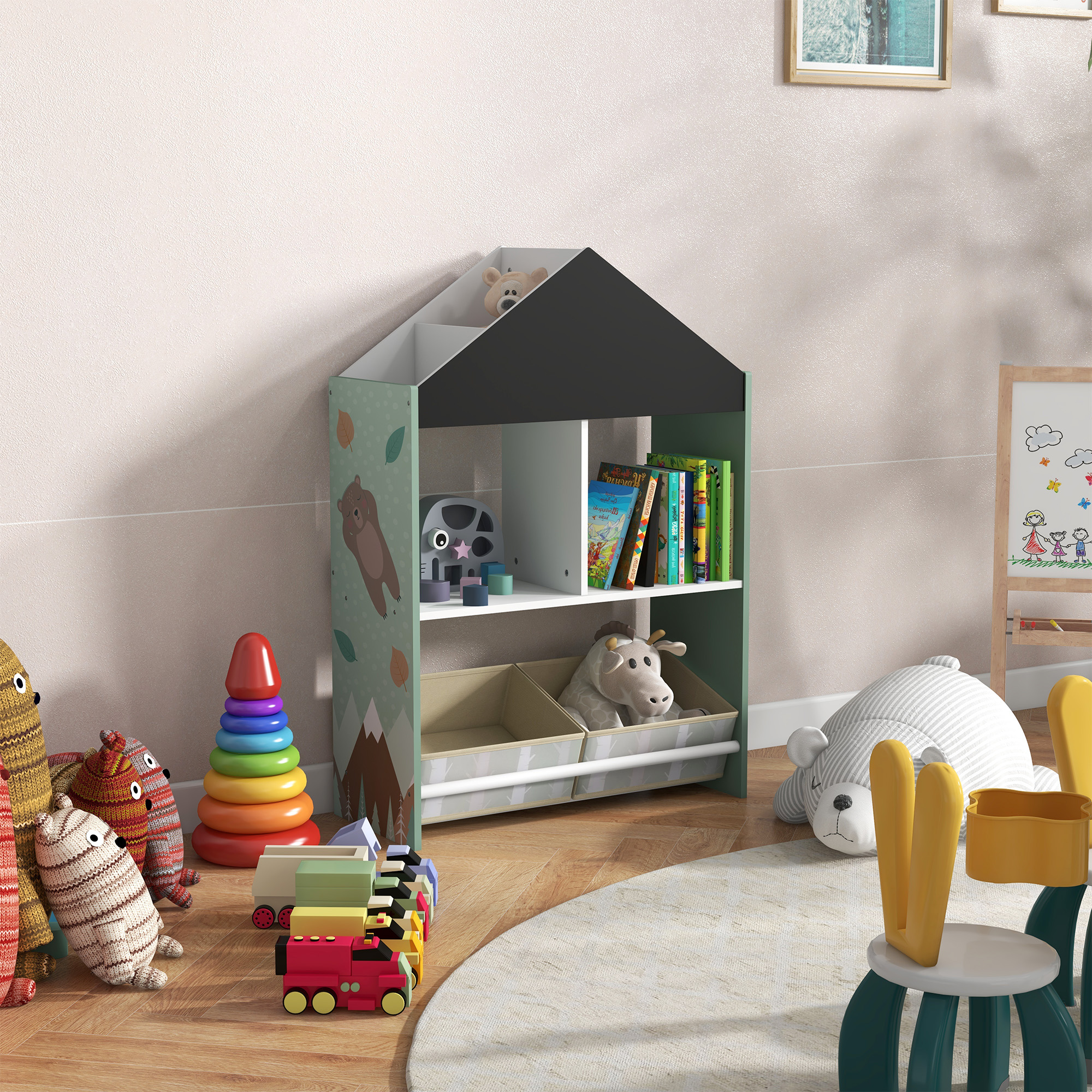 Spielzeugaufbewahrung Für Kinder Mit Kreidetafel, Kinderzimmermöbel Mit Herausnehmbaren Schubladen Und Regalen, Wohnzimmer- Und Babyzimmermöbel, Rosa