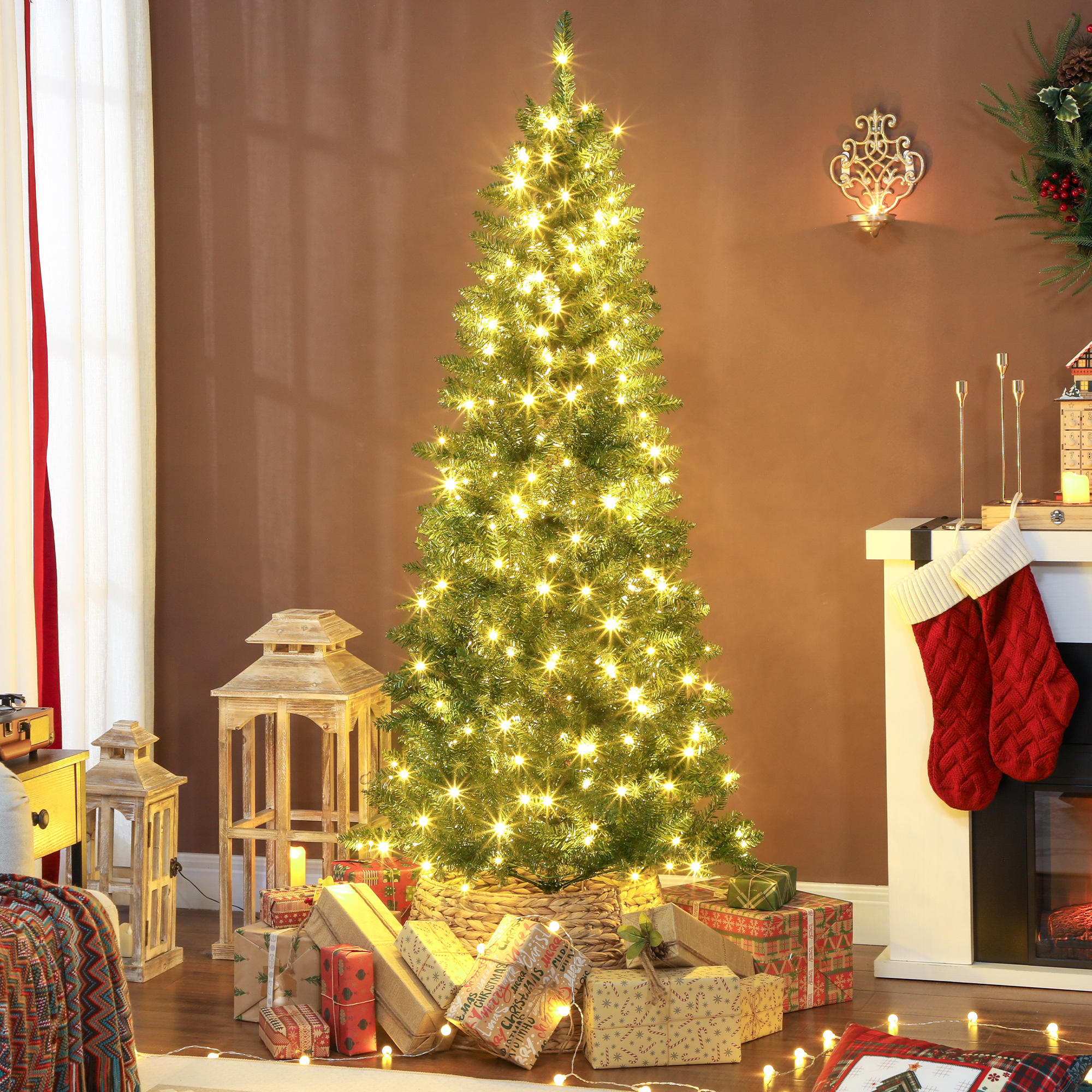 Künstlicher 180 Cm Hoher Weihnachtsbaum Mit Integrierter Weißer Und Bunter Beleuchtung In 9 Modi Und 899 Feuerfesten Zweigen, Realistischer, Dichter Tannenbaum Mit Faltbarem Metallfuß Für Zuhause