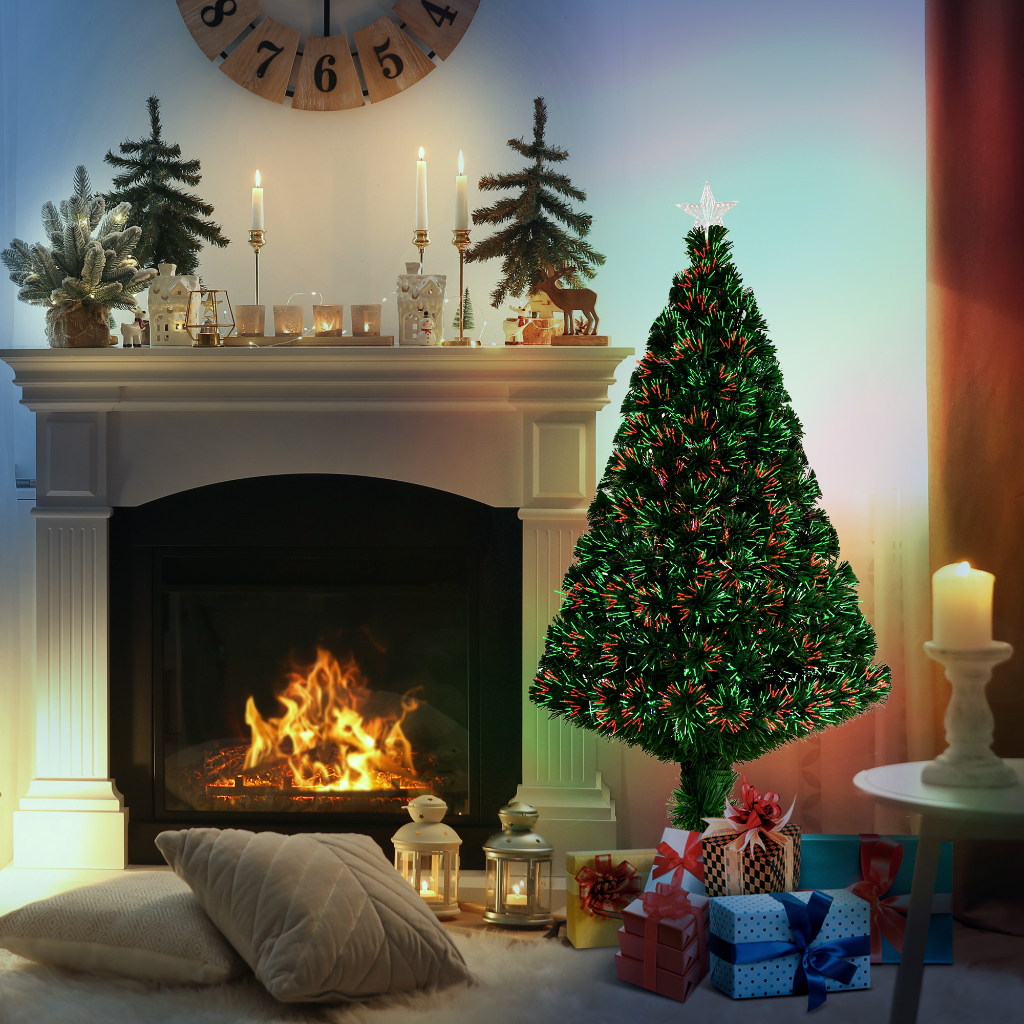 Künstlicher Weihnachtsbaum, 120 Cm Hoch, Mit Glasfaser- Und Led-beleuchtung, Leuchtender Weihnachtsbaum Mit 130 Zweigen, Grün