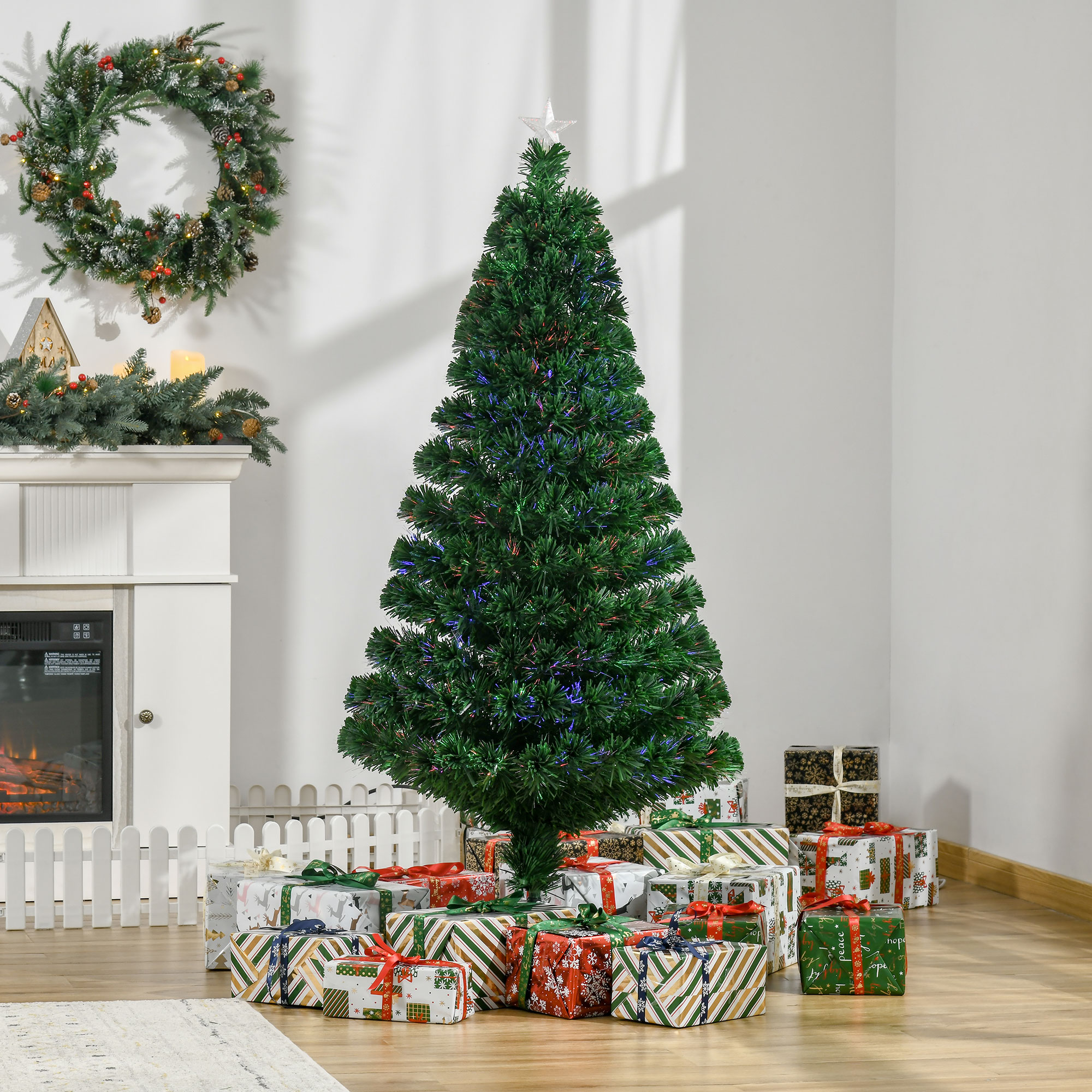 Künstlicher Weihnachtsbaum, 150 Cm Hoch, Mit Glasfaser- Und Led-beleuchtung, Leuchtender Weihnachtsbaum Mit 180 Zweigen, Grün