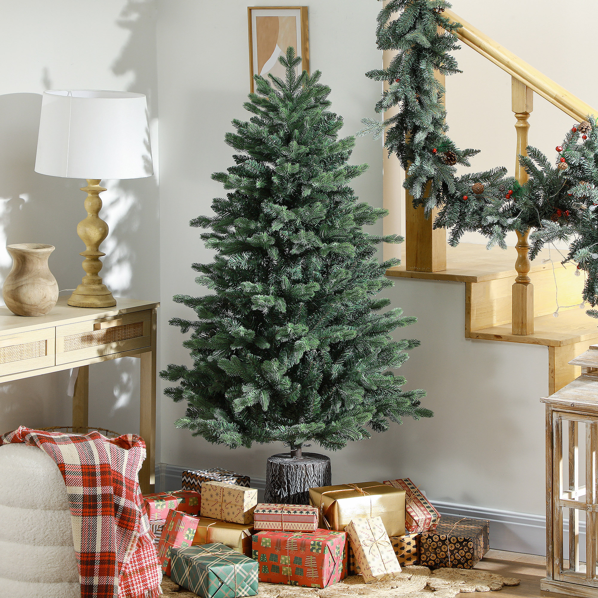 Künstlicher Weihnachtsbaum, 150 Cm Hoch, Mit 994 Zweigen, Realistischer Weihnachtsbaum Mit Harzfuß Für Zuhause Und Büro, Grün