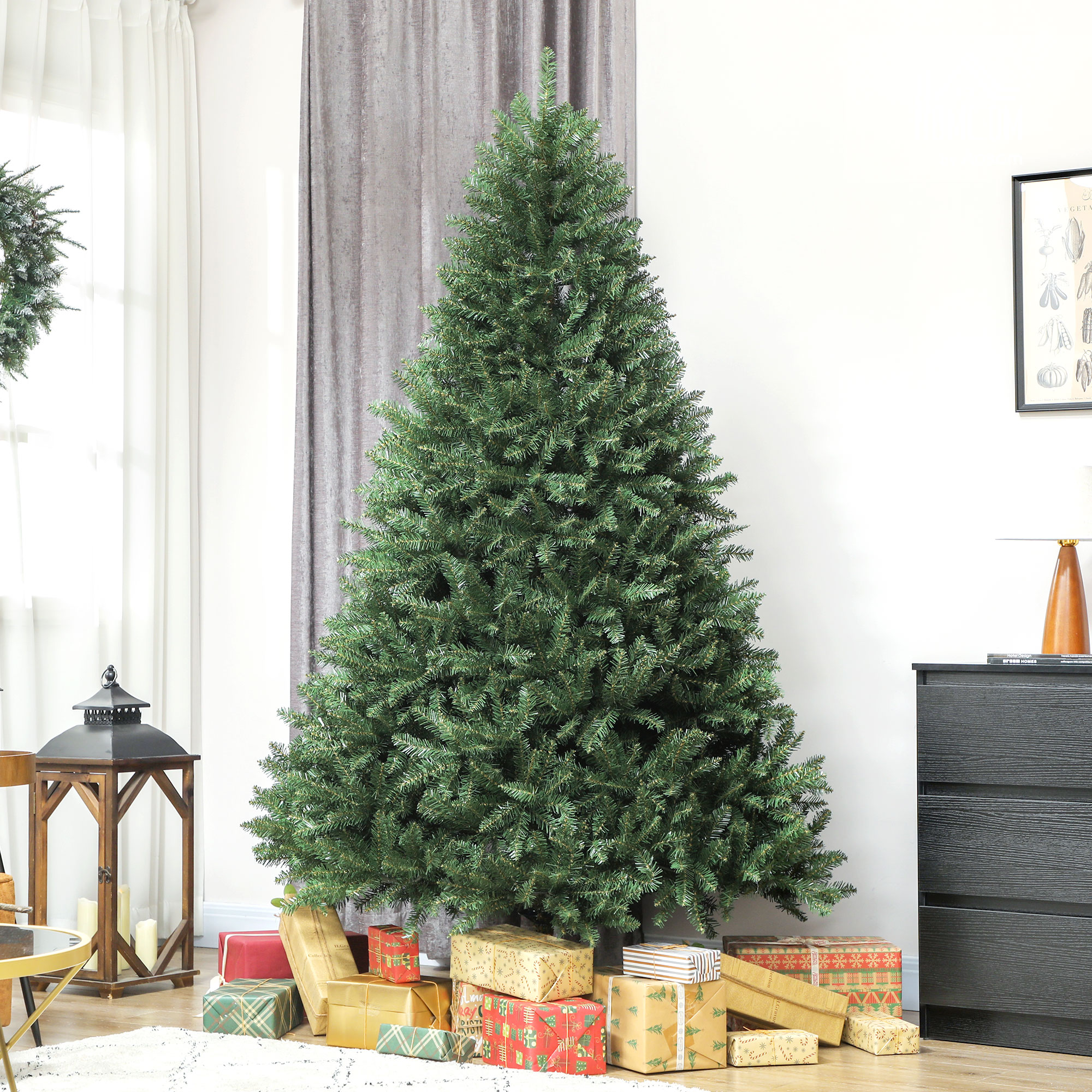 Künstlicher Weihnachtsbaum (210 Cm) Mit 2641 Feuerfesten Zweigen, Realistische, Dichte Tanne Mit Klappbarem Metallfuß, Einfache Montage, Für Zuhause Und Den Innenbereich, Grün