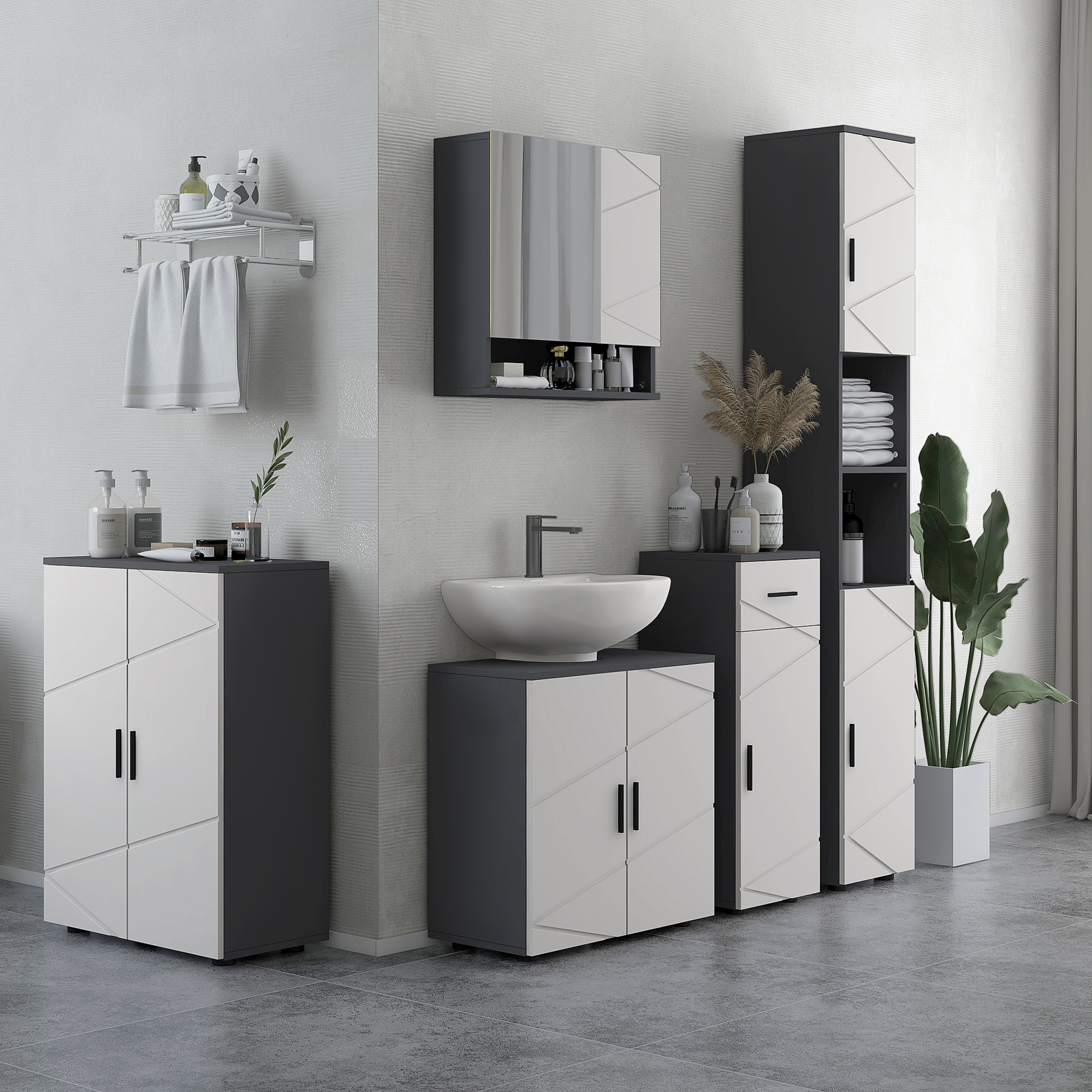Kleankin Badezimmerschrank, Badschrank, Verstellbare Regale, Spanplatte, Hellgrau