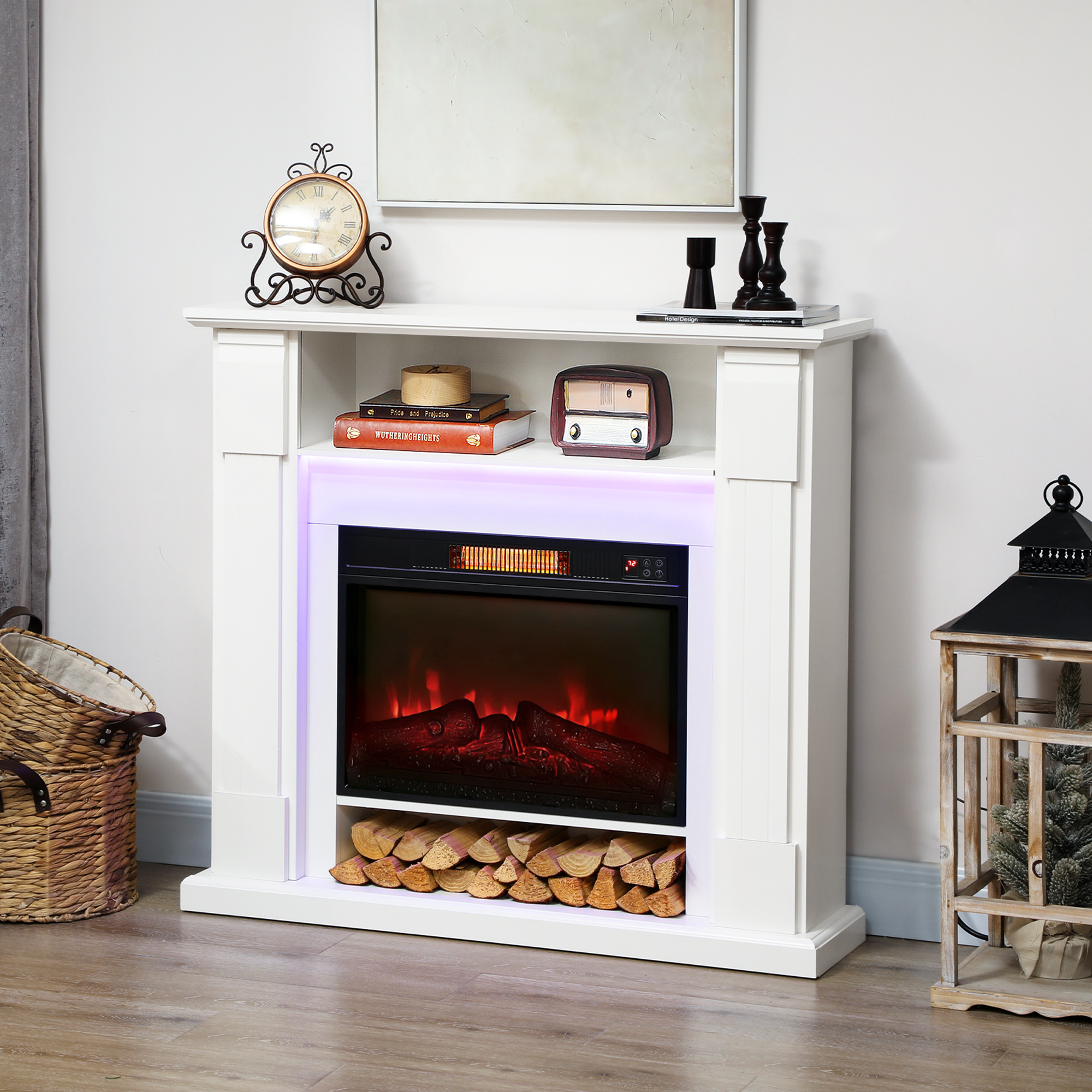 Elektrischer Kamin Mit Rahmen, Realistischem 3d-flammeneffekt, 3 Betriebsmodi, 1800 W Einbau-elektrokamin Mit Led-beleuchtung Und Einstellbarer Heizleistung, 2 Fernbedienungen, Thermostat, Timer, Weiß