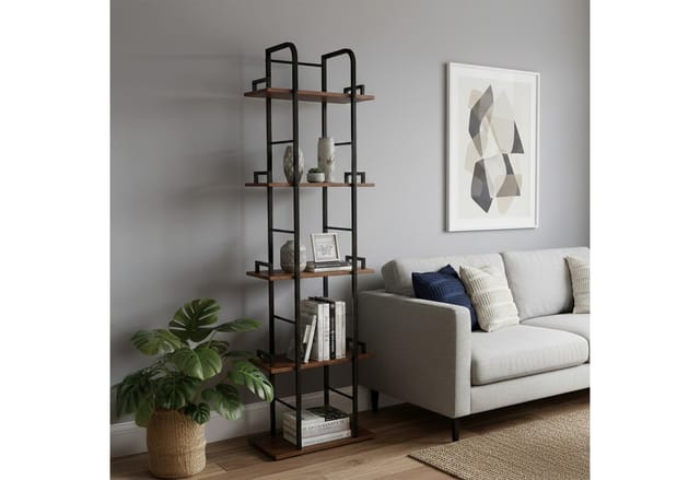 Relaxdays Standregal, Hbt: 143 X 38 X 24 Cm, 5 Offene Ablagen, Beistellregal Für Wohnzimmer, Küche, Flur, Schwarz/braun