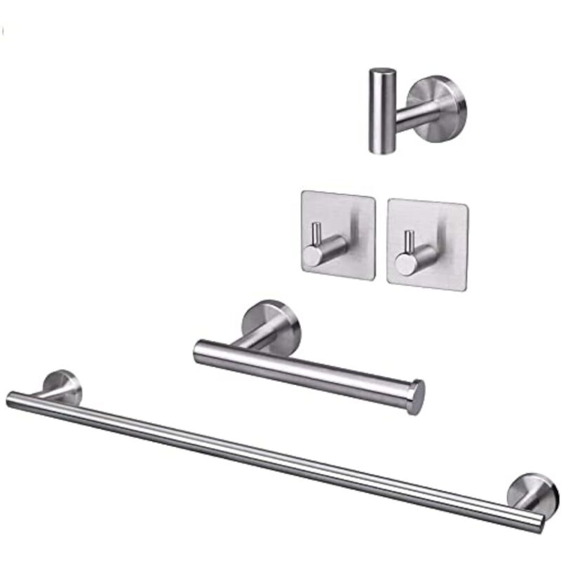 5 Pcs Bathroom Hardware Set Sus304 Stainless Steel-towel Rack Set Include Lengthen Hand Towel Bar+toilet Paper Holder+3 Robe Towel Hooks Bathroom Accessories Towel Bar Set(brushed Nickel,16in)