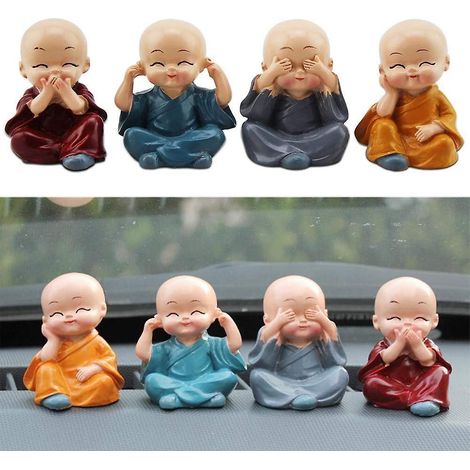 4 Piece Cute Monk Figurines Small Resin Statue, Sage Kung Fu Buddha Creative Craft Ornament As Home, Office Car Interior Display Decoration Decor