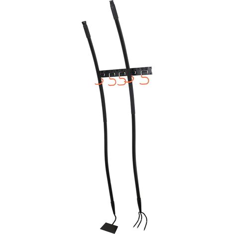 3 Platform Wall Storage System - Tool & Garden Rack - 15 Single Hooks, 15 Redtool Holders - Garage, Shed, Workshop - Black & Orange