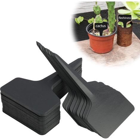 100 Pcs Étiquettes De Jardin En Plastique Noir Type T, 10 X 6 Cm, Étiquettes Pour Plantes Réutilisables Et Résistantes Aux Intempéries Avec Marqueur Le Marquage Et L'Organisation Du Jardin