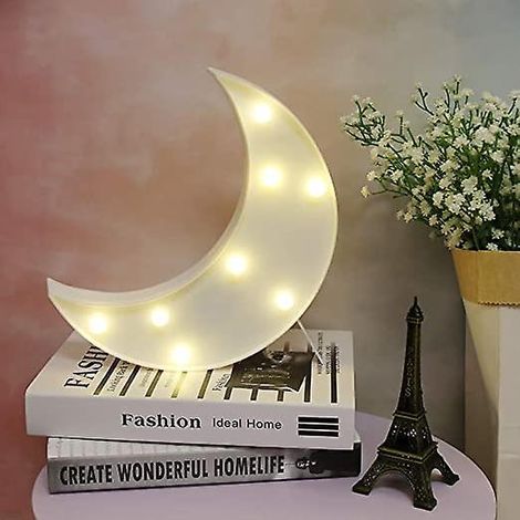 Moon Sign Light - Lumire Led Blanc Chaud - Salon, Table De Chambre Et Dcoration Murale De Nol Pour Enfants Et Adultes - Fonctionne Piles
