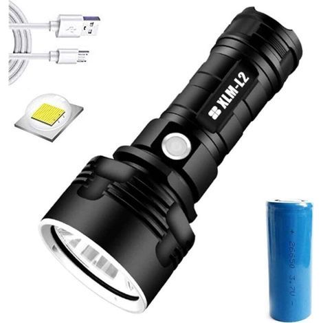 Rechargeable Flashlight, 30000-100000 Lumen High Power Led Waterproof Flash Light Lamp Ultra Bright (25w Xlm-l2)
