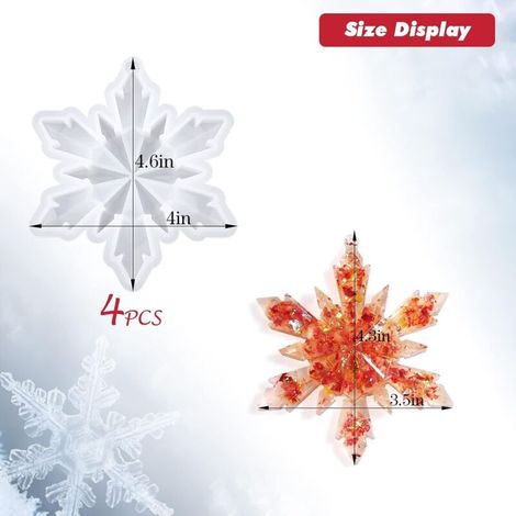 Aiperq Christmas Snowflake Resin Mold Silicone - 4 Pcs, Christmas Ornaments For Christmas Winter Decoration