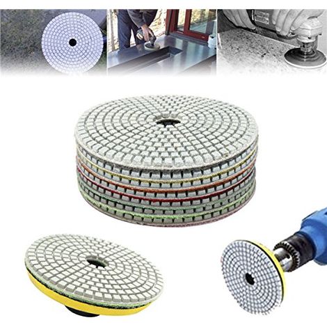 Diamond Polishing Pad - 5 Inch - 50 To 3000 Grit - For Granite Marble Stone Quartz - Dry Or Wet Use - 7 Pieces