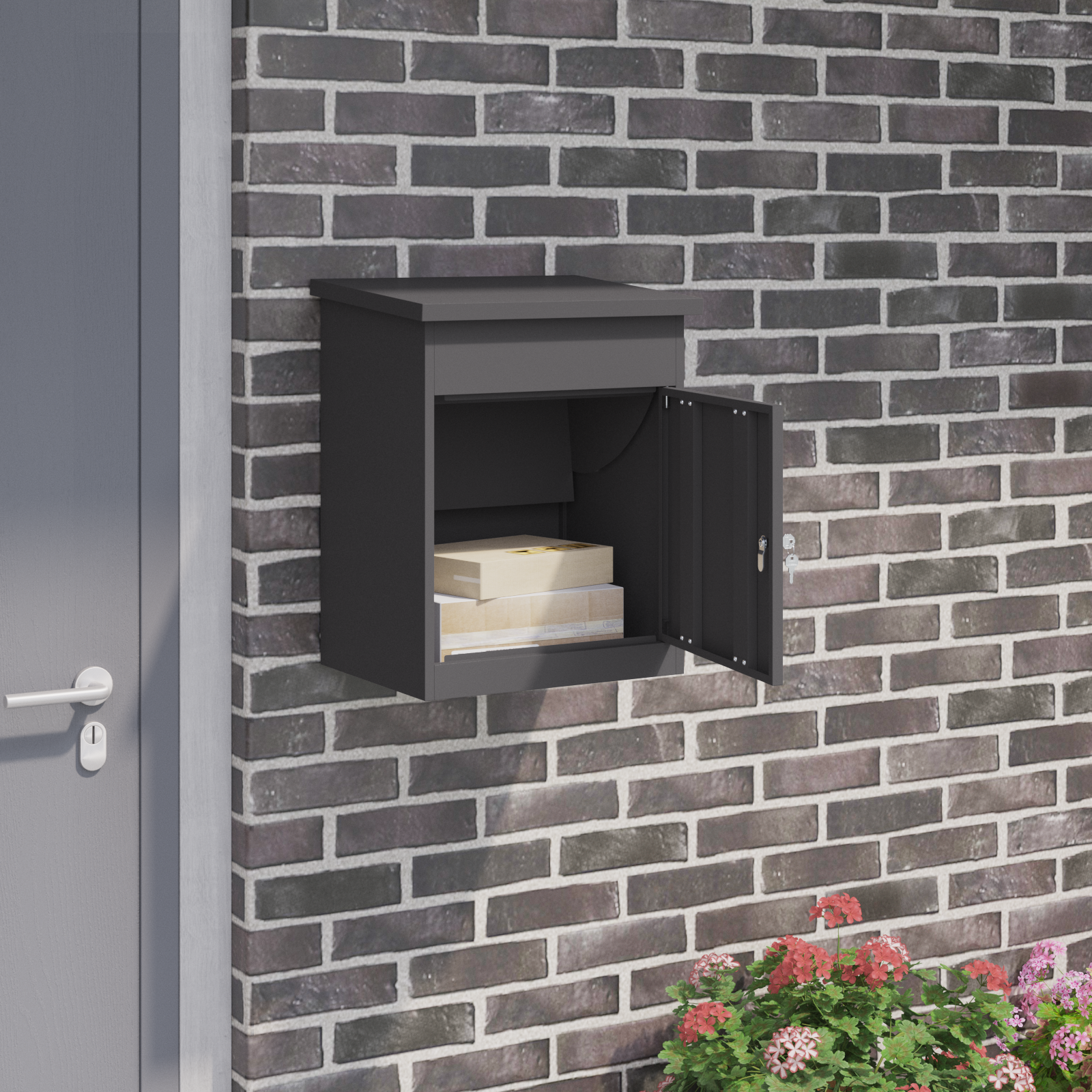 Paketdrop-box Mit Speicher Schwarz 47,5 X 38 X 59 Cm Stahl