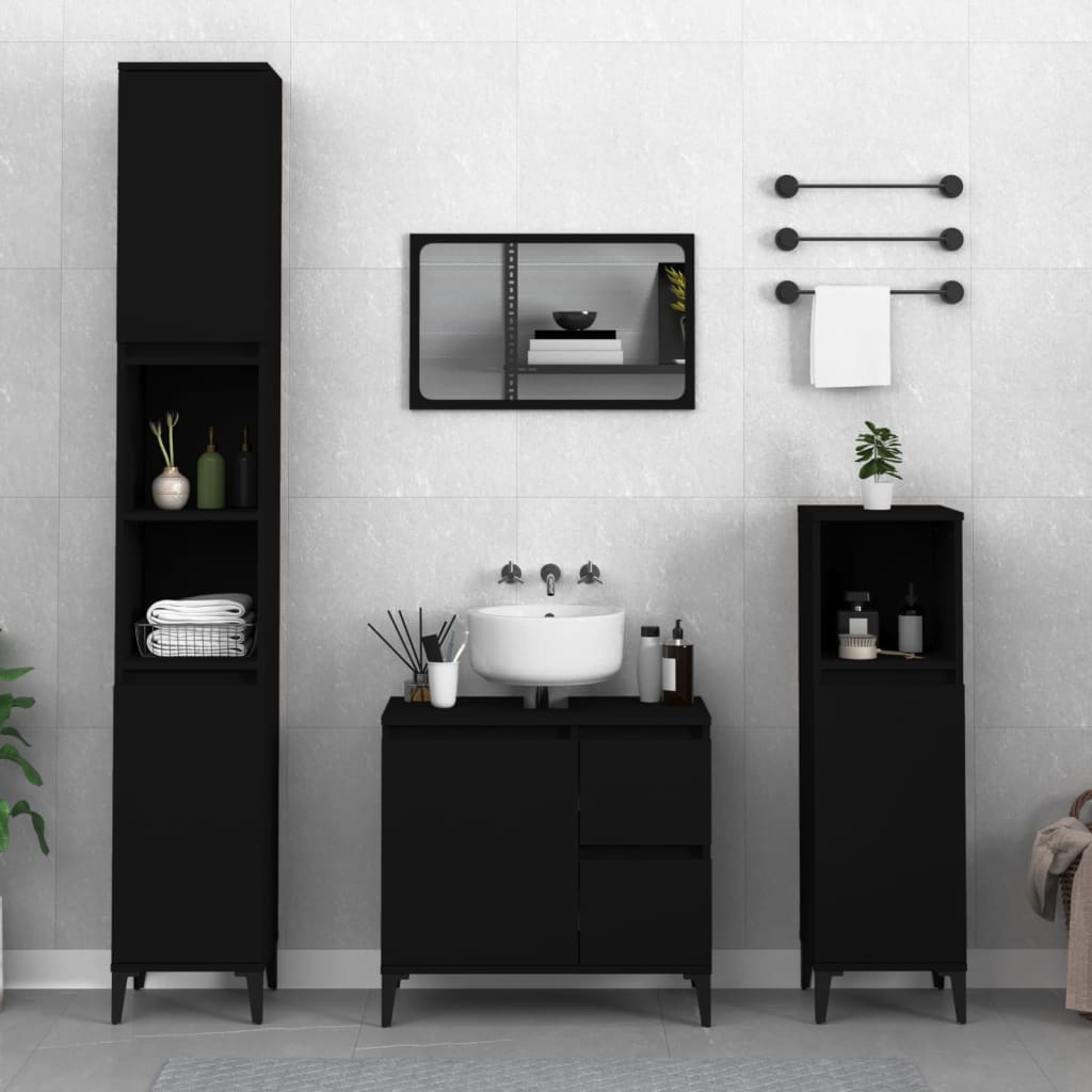Badschrank Schwarz 30x30x190 Cm Holzwerkstoff