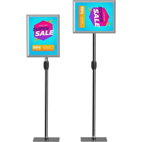 Stand Affiches A3 Hauteur Inclinaison Réglables Support Sol Acier Aluminium 45x30x85-135 Cm Argent