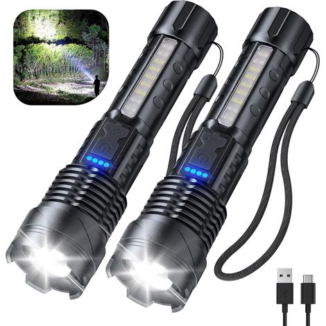 Flashlight High Lumens Rechargeable 2 Pack, 990000 Lumen Super Bright Led Flashlights With 7 Light Modes, Ipx6 Waterproof, Powerful Handheld Flash Light For Camping Home Emergencies