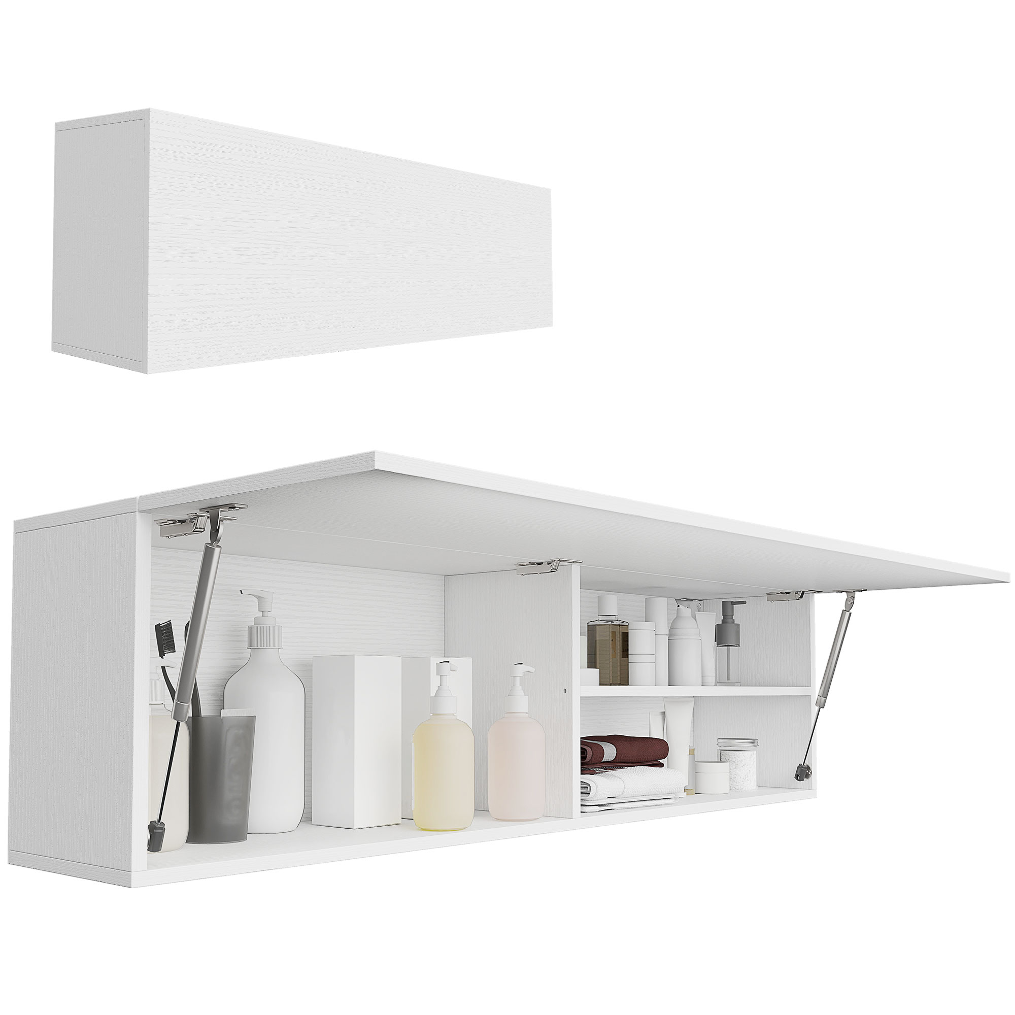 Wandhängender Badezimmerschrank Mit Soft-close-tür, 2 Fächern Und Verstellbarem Einlegeboden, 120 X 23 X 30 Cm, Weiß