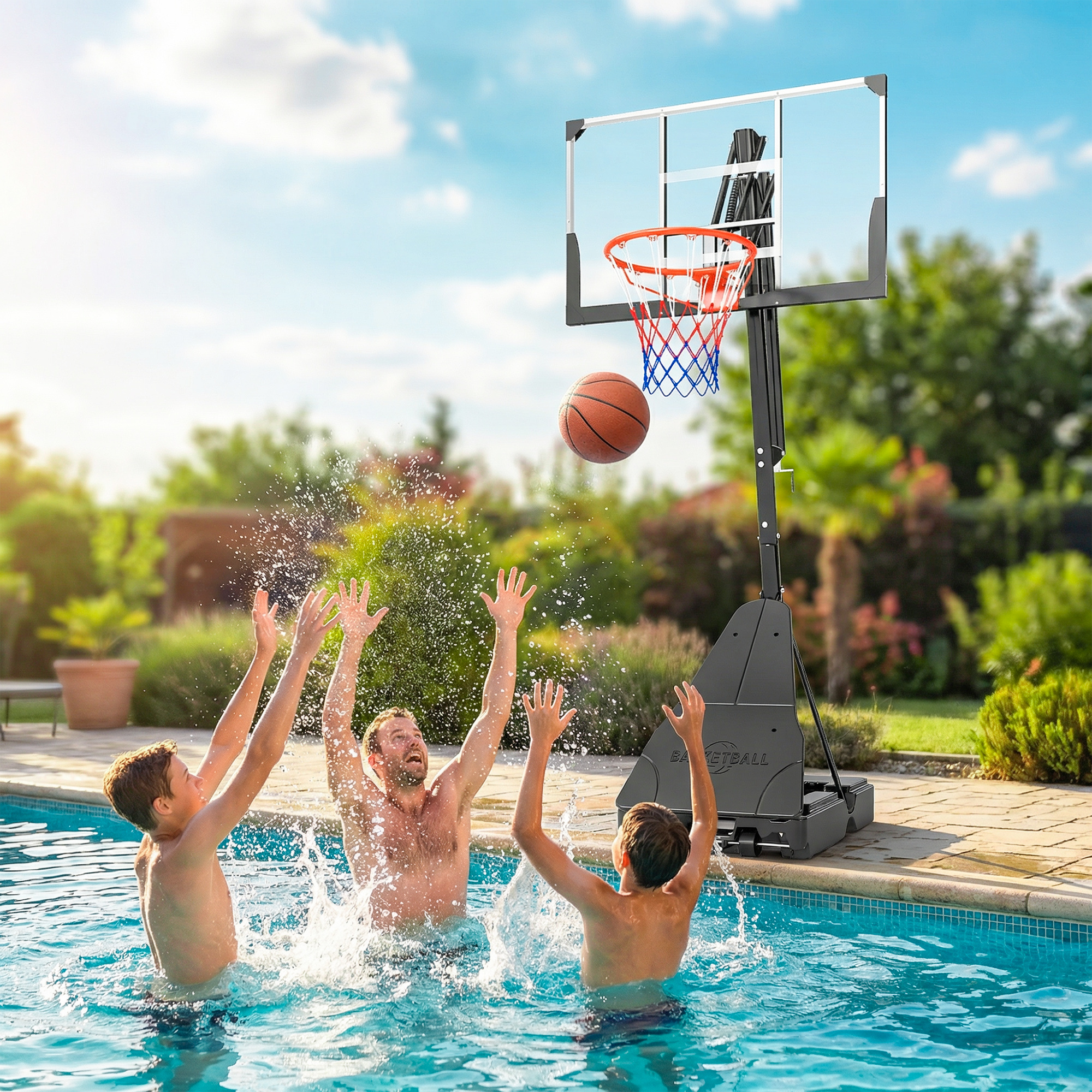 Outdoor-basketballkorb Mit Befüllbarem Sockel, Aus Stahl, Pe Und Pc, 120 X 120 X 245–305 Cm