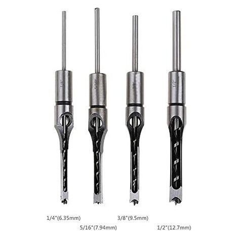 Piece Chisel Square Hole Drill Bit Set, Steel Hollow Chisel Carpentry Tools Set (1/4-1/2-5/16-3/8 Inch)