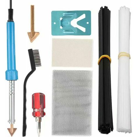 Plastic Welding Kit 80w Soldering Iron With Stand, Rods, Stainless Steel Wire Mesh, Sandpaper, Screwdriver, Car Bumper Kayak Repair Tool Plastic Crack