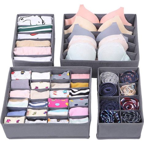 Drawer Divider - Non Woven Fabric - For Underwear Socks Bras Scarves - 4 Piece Set - 6 8 7 24 Compartment Bins