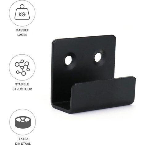 Hook - Stainless Steel - 35 X 40 X 20 Mm - For Tiles Up To 16 Mm Thick - 40 Kg Load Per Pair - Black - 8 Pieces