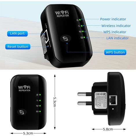 Repeater Wifi - 300 Mbit/s - Mode Répéteur Et Point D'Accès - Compatible Routeurs Et Appareils Sans Fil - 1 Pièce
