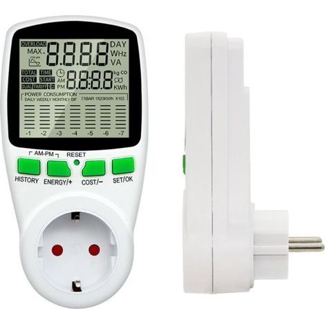 Ymyny Wattmeter 230 V/16 A – Electricity Consumption Meter – Electricity Consumption Cost Control Socket – Energy Meter Socket With Large Lcd Screen